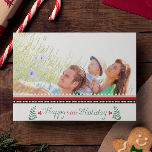 Cartão Postal De Festividades Foto da família Red Green Holly Happy Feriado (Criador carregado)