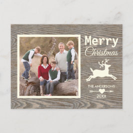 Cartão Postal De Festividades Foto Da Família Rustic Wood Beige Reindeer De Nata