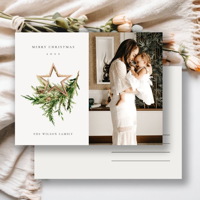 Cartão Postal De Festividades Foto da Fauna do Pinho de Ornamento Estrela Feliz  (Criador carregado)