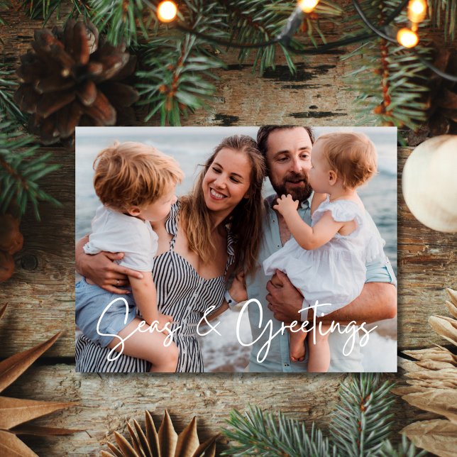 Cartão Postal De Festividades Foto da Flórida da Família Seas & Saudação (Seas & Greeting Family Florida Beach Photo Holiday Postcard)