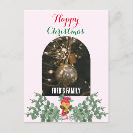 Cartão Postal De Festividades Foto da Trendy Arch Feliz Natal Folhagem Rosa