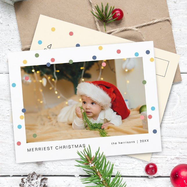 Cartão Postal De Festividades Foto das luzes coloridas modernas (Modern Colorful Lights Photo Holiday Postcard)