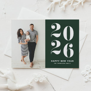 Cartão Postal De Festividades Foto de Ano Novo 2026 em Tipografia Negrito Verde
