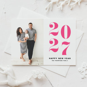 Cartão Postal De Festividades Foto de Ano Novo 2027 com Tipografia Negrito Rosa