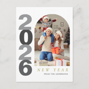 Cartão Postal De Festividades Foto de Ano Novo Alegre da Família Minimalista Ele