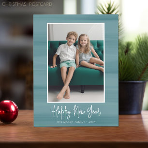 Cartão Postal De Festividades Foto de Ano Novo com azul suave em aquarela
