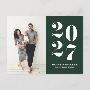 Cartão Postal De Festividades Foto de Ano Novo com Tipografia Negrito Verde Escu