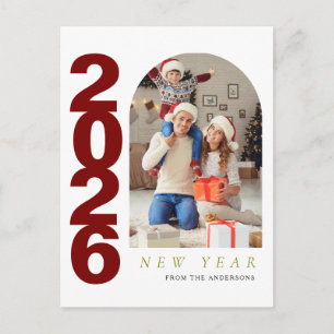 Cartão Postal De Festividades Foto de Ano Novo da Família Minimalista Elegante
