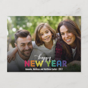 Cartão Postal De Festividades Foto de Ano Novo Feliz Colorido Arco-íris Feriado