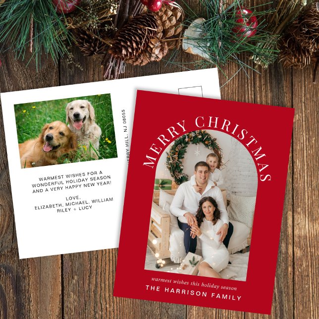 Cartão Postal De Festividades Foto de Arch Elegante Feliz Natal Vermelho (Criador carregado)