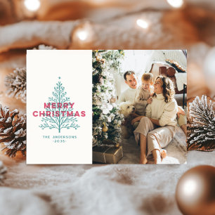 Cartão Postal De Festividades Foto de árvore de Natal alegre moderna vintage ele