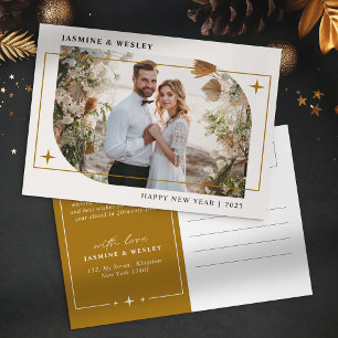 Cartão Postal De Festividades Foto de casamento de Natal minimalista em ouro
