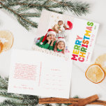 Cartão Postal De Festividades Foto de Cheio de Natal Colorida e Brilhante<br><div class="desc">Capturar a alegria e a magia da época de férias com este cartão de feriado único e festivo, colorido e brilhante de cheio de Natal Feliz. Seu design simples, porém divertido, apresenta uma paleta colorida do arco-íris de vermelho, verde, amarelo, azul, laranja e rosa, criando uma atmosfera vibrante e alegre....</div>
