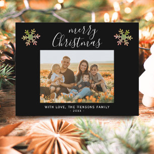 Cartão Postal De Festividades Foto de Família com Roteiro de Natal Preto Floco d
