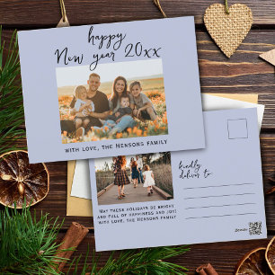 Cartão Postal De Festividades Foto de Família com Rótulo de Feliz Ano Novo Simpl