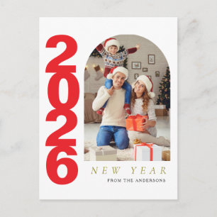 Cartão Postal De Festividades Foto de Família de Ano Novo Feliz Minimalista Eleg
