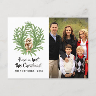 Cartão Postal De Festividades Foto de família de Natal com coruja em aquarela