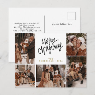 Cartão Postal De Festividades Foto de família de Natal com tipografia moderna e 