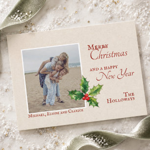 Cartão Postal De Festividades Foto de Família de Natal Vintage Minimalista