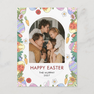 Cartão Postal De Festividades Foto de família de Páscoa floral oval colorida ele