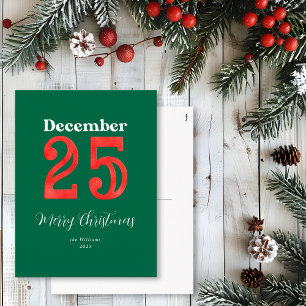 Cartão Postal De Festividades Foto de Família Simples Vermelho Verde Feliz Natal