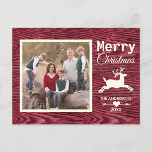 Cartão Postal De Festividades Foto de família vermelha de madeira rústica do