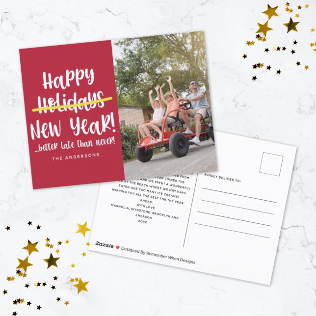 Cartão Postal De Festividades Foto de Feliz ano novo Engraçado Atrasado (Criador carregado)