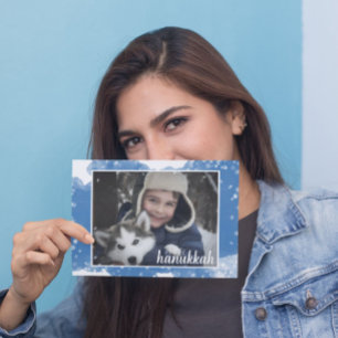 Cartão Postal De Festividades Foto de Feriado Hanukkah com Aquarela Azul