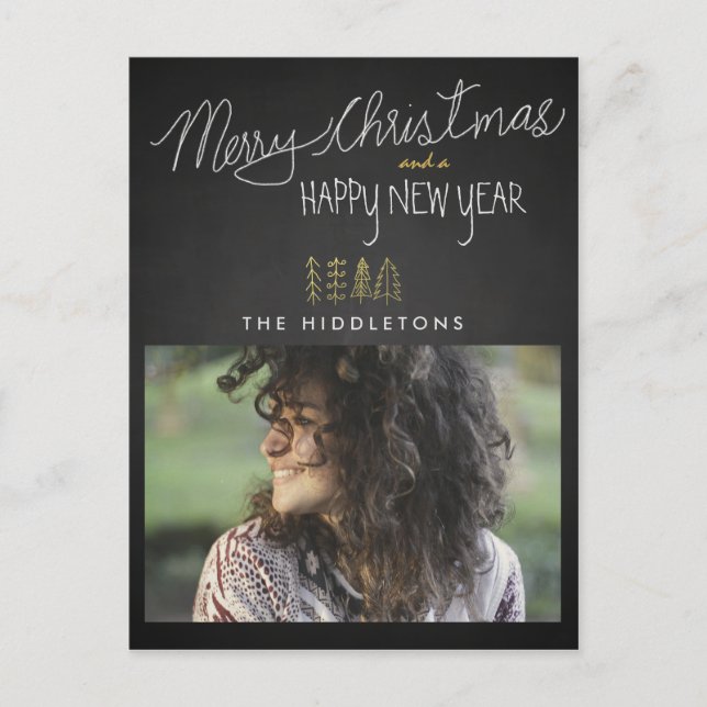 Cartão Postal De Festividades Foto de Feriado Rustic Chalkboard (Frente)