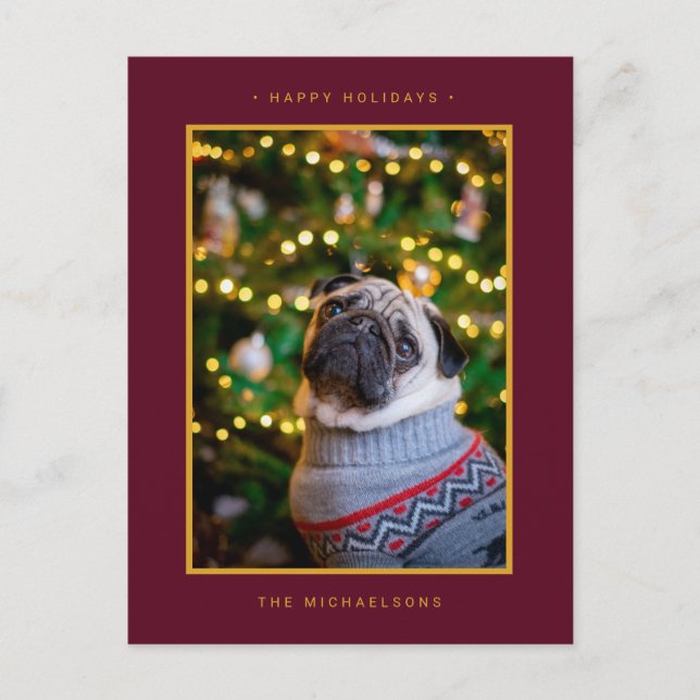 Cartão Postal De Festividades FOTO DE FÉRIAS DE NATAL | Poinsettias Douradas (Frente)