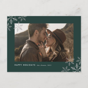 Cartão Postal De Festividades Foto de Flocos de Neve em Folha Modernos e Elegant
