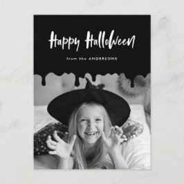 Cartão Postal De Festividades Foto de Halloween Preta com Sangue Pingando