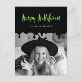 Cartão Postal De Festividades Foto de Halloween Preta e Verde Limão com Sangue P