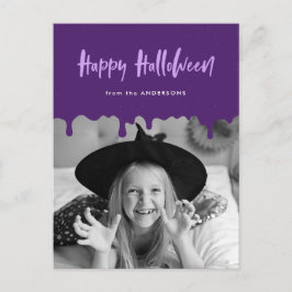 Cartão Postal De Festividades Foto de Halloween Roxa Sangrando