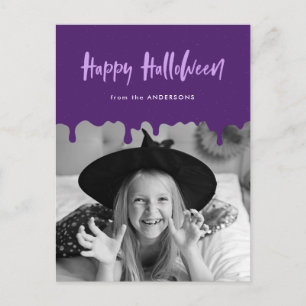 Cartão Postal De Festividades Foto de Halloween Roxo de Sangue