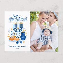 Cartão Postal De Festividades Foto de Hanukkah Feliz Aquarela