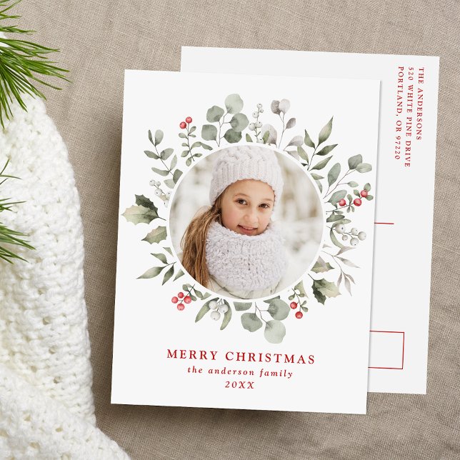 Cartão Postal De Festividades Foto de Holly Berries e Foliage de inverno (Criador carregado)