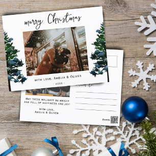 Cartão Postal De Festividades Foto de Natal Árvore de Pinheiro Aquarela Rótulo A