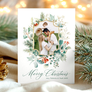 Cartão Postal De Festividades Foto de Natal Botânico com Vegetação em Aquarela