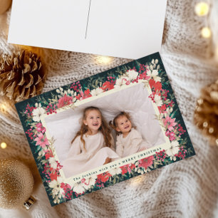 Cartão Postal De Festividades Foto de natal botânico floral verde-luxuosa