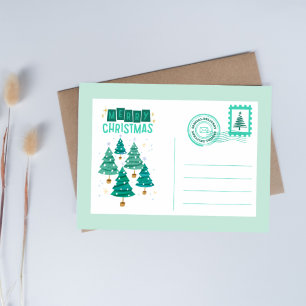 Cartão Postal De Festividades Foto De Natal Branca E Verde