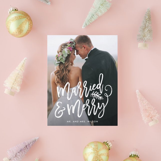 Cartão Postal De Festividades Foto de Natal casada e Feliz recém-casada (Criador carregado)