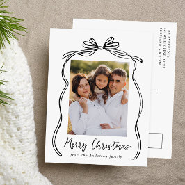 Cartão Postal De Festividades Foto de Natal com Laço Preto Vintage Feliz Natal