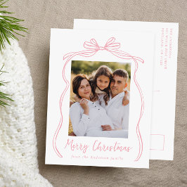 Cartão Postal De Festividades Foto de Natal com Laço Rosa Vintage Feliz Natal