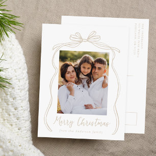 Cartão Postal De Festividades Foto de Natal com Laço Taupe Vintage Feliz Natal
