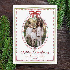 Cartão Postal De Festividades Foto de Natal com Laço Vermelho Vintage