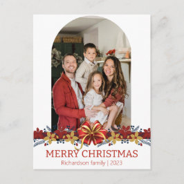 Cartão Postal De Festividades Foto de Natal da Família Floral Simples Elegante