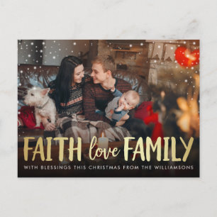 Cartão Postal De Festividades Foto de Natal da Família Red Xadrez e Dourada Fait