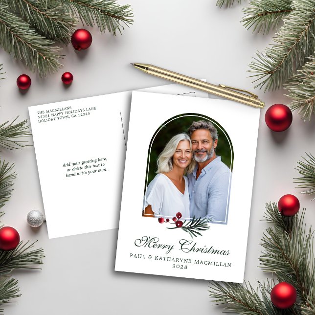 Cartão Postal De Festividades Foto de Natal de Arch Elegante (Elegant Arch Christmas Botanical Holiday Photo Postcard)