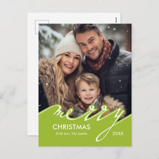 Cartão Postal De Festividades Foto de Natal de Script Muito Feliz (Frente/Verso)